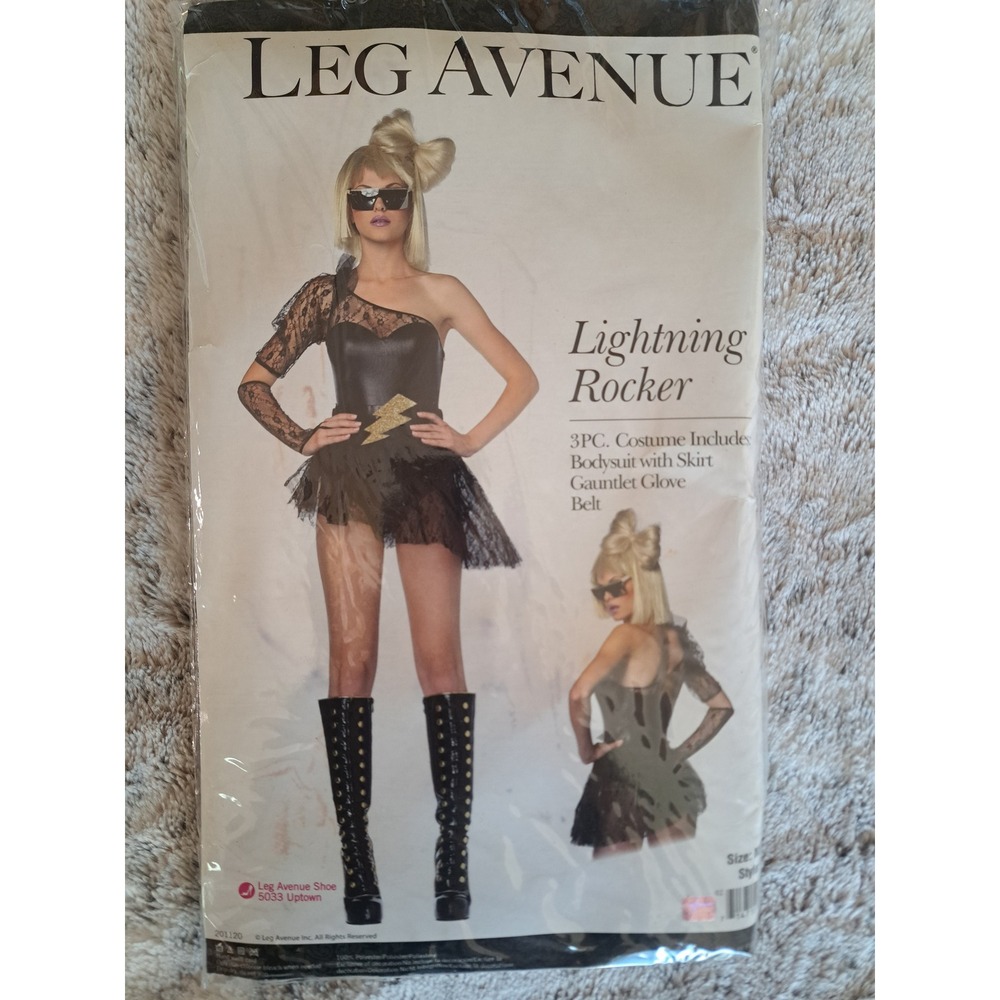 NEW Leg Avenue Black & Gold Lightning Rocker Pop Star Costume 3PC Set size M/L